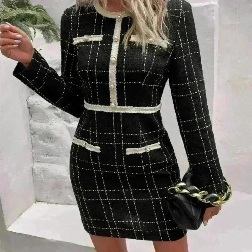SHEIN | Privé Plaid Print  Button Detail Fitted Dress Size XL - Picture 8 of 10